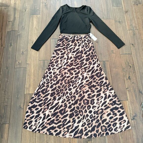 YOZY Animal Print Maxi Skirt with Black Crop Top Two-Piece Set M NWT - Picture 1 of 6